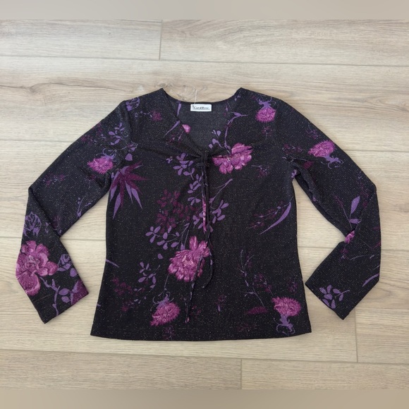 Vintage CAROL ROSE Black and Purple Floral Blouse 💜 💐 - Picture 1 of 8